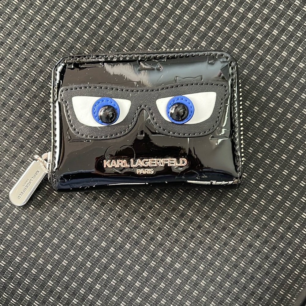 Karl Lagerfeld wallet Black patent shiny with Blue eyes